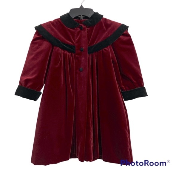 Vintage Girls 5T Victorian Style Pleated Velvet Button Front Coat - Picture 1 of 7